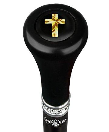 Scratch and Dent Christian Cross Symbol Top Walking Stick w/ Black Beechwood Shaft & Pewter Collar V2172 Cheap Sale Professional