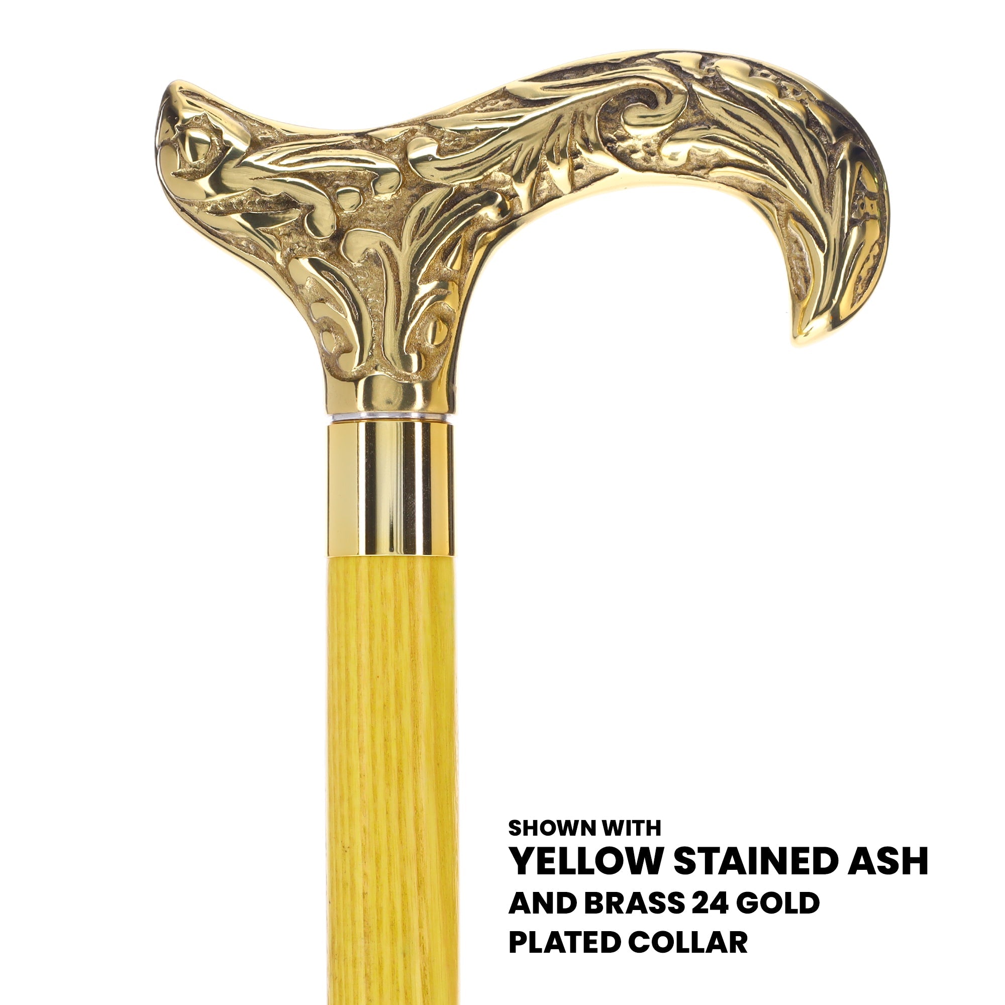 Scratch and Dent Brass Derby Handle Walking Cane w/ Blue Ash Shaft & Brass Gold Collar V2139 Free Shipping Online