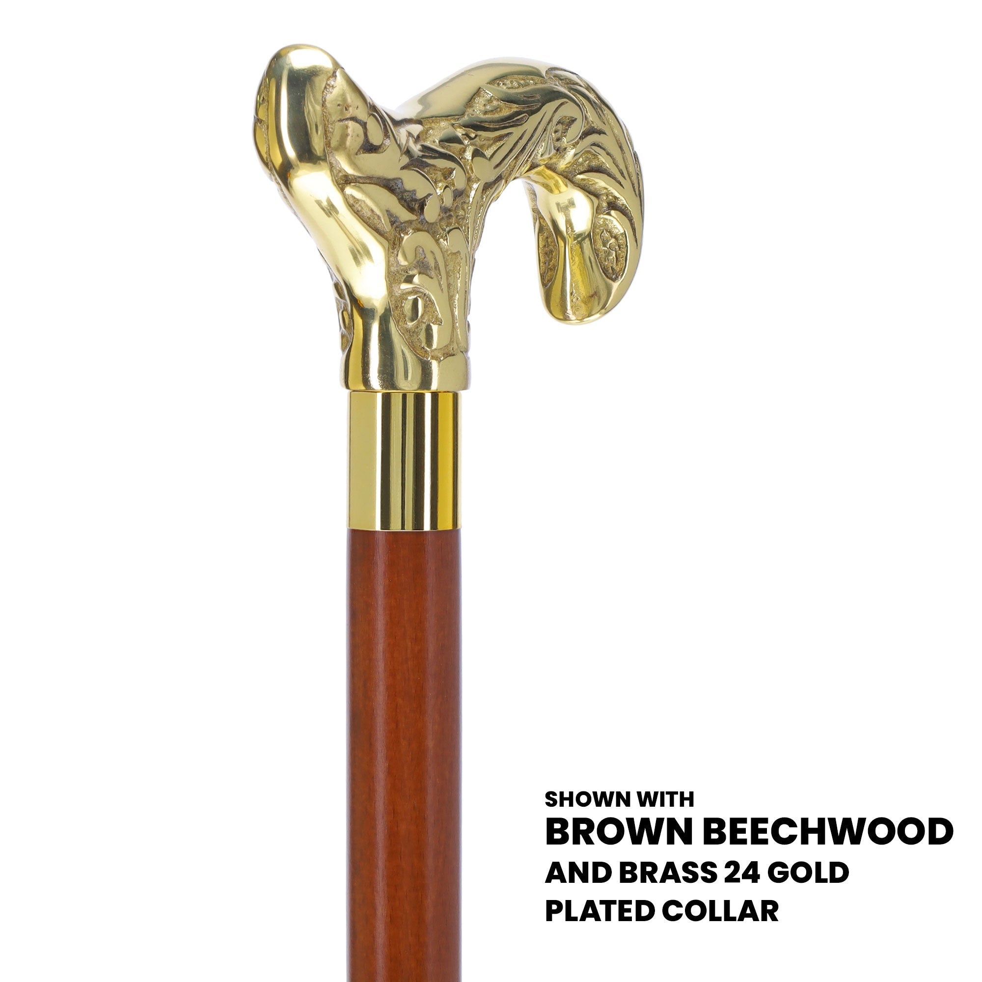 Scratch and Dent Brass Derby Handle Walking Cane w/ Brown Beechwood Shaft and Aluminum Gold Collar V2112 Outlet Countdown Package