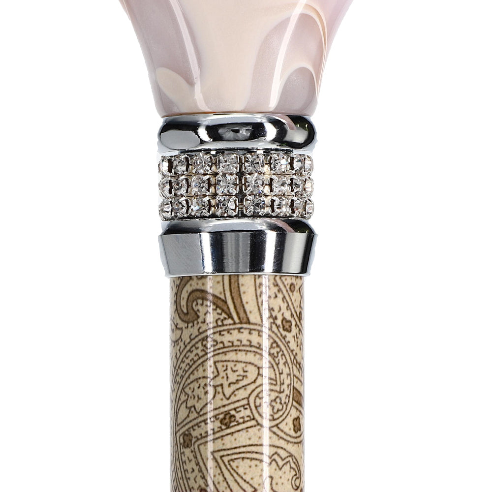 Scratch and Dent Rhinestone Pearlz Designer Folding Cane: Creme Swirl Handle V3373 Free Shipping Reliable