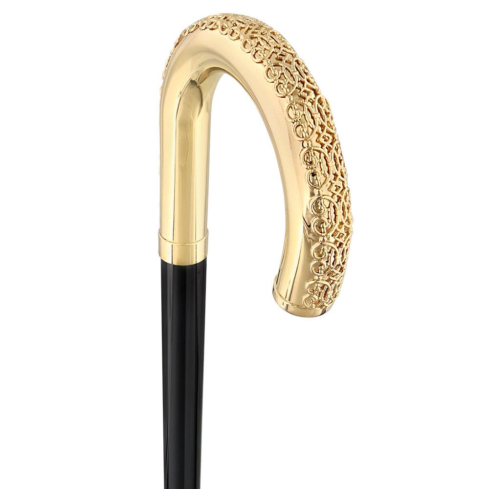 24K Gold Plated Tranquil Tourist Walking Cane w/ Black Beechwood Shaft & Collar Outlet Locations Sale Online