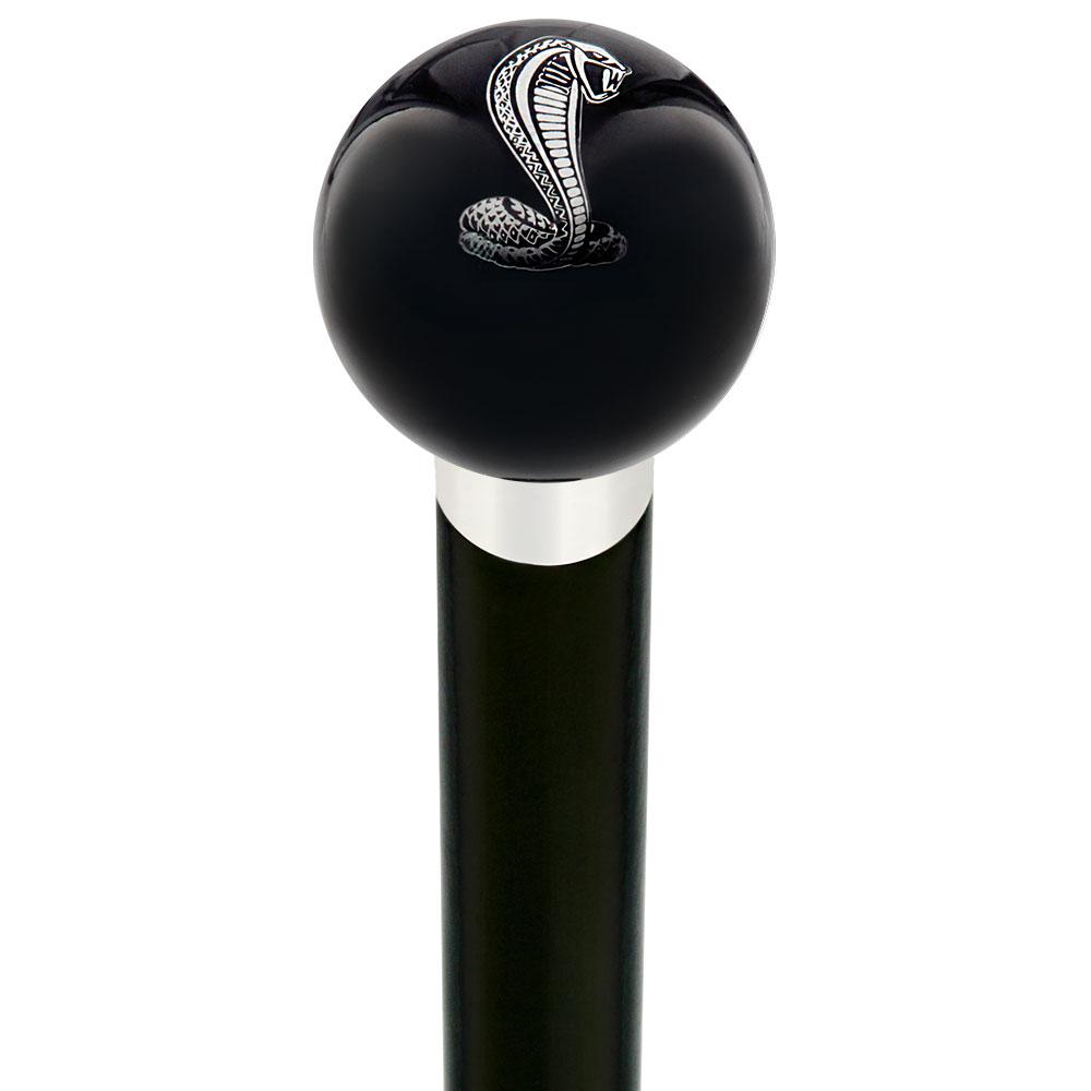 Licensed Mustang Cobra Emblem Black Round Knob Cane w/ Custom Wood Shaft & Collar Release Dates