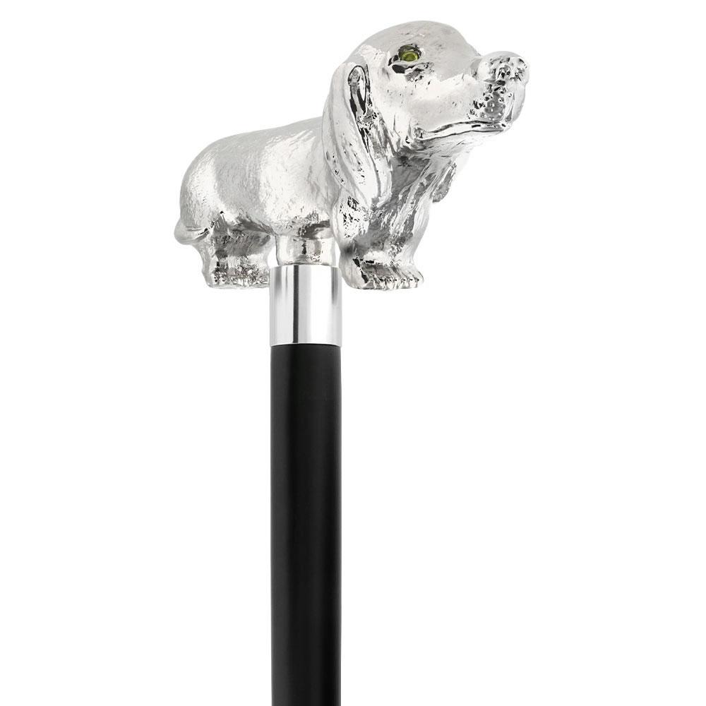 Dachshund Nickel Plated Handle Cane w/ Custom Shaft & Collar With Credit Card Free Shipping