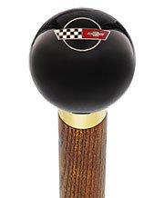 Licensed Corvette Side by Side Flags Emblem Black Round Knob Cane w/ Custom Color Ash Shaft & Collar Visit