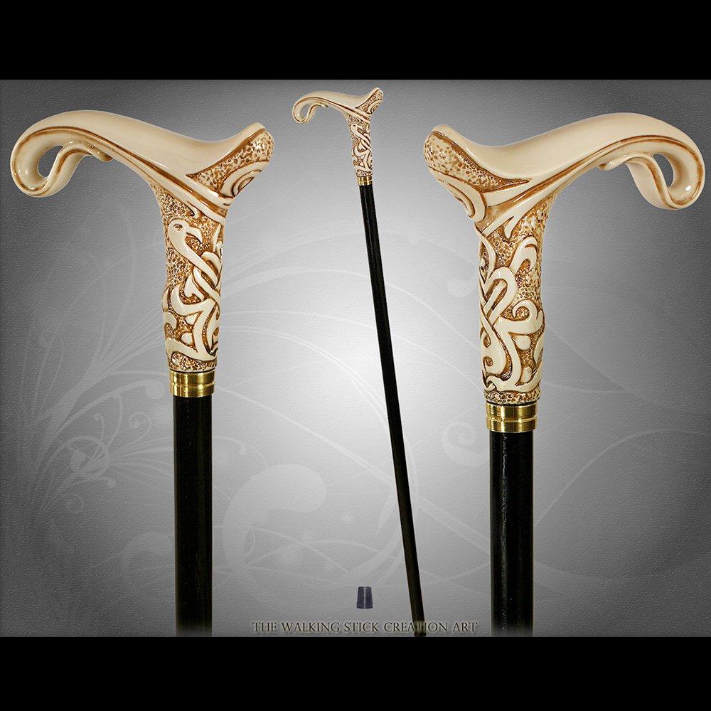 Scratch and Dent Magic Scroll in Ivory Walking Cane w/ Wood Shaft & Brass Collar V2377 Tumblr Sale Online