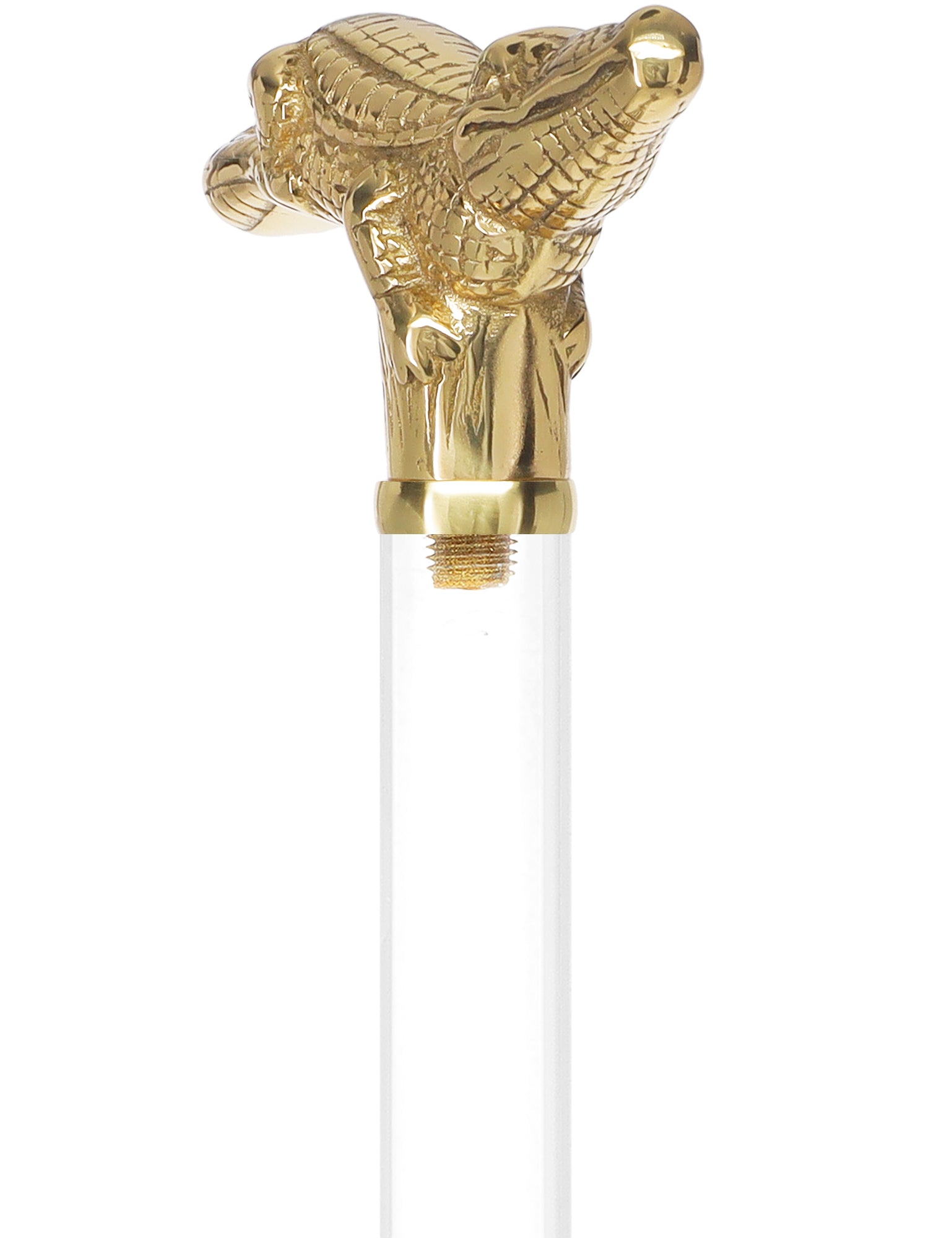 Crystal Elegance Brass Alligator Cane with Invisible Acrylic Shaft Options Low Pice For Sale