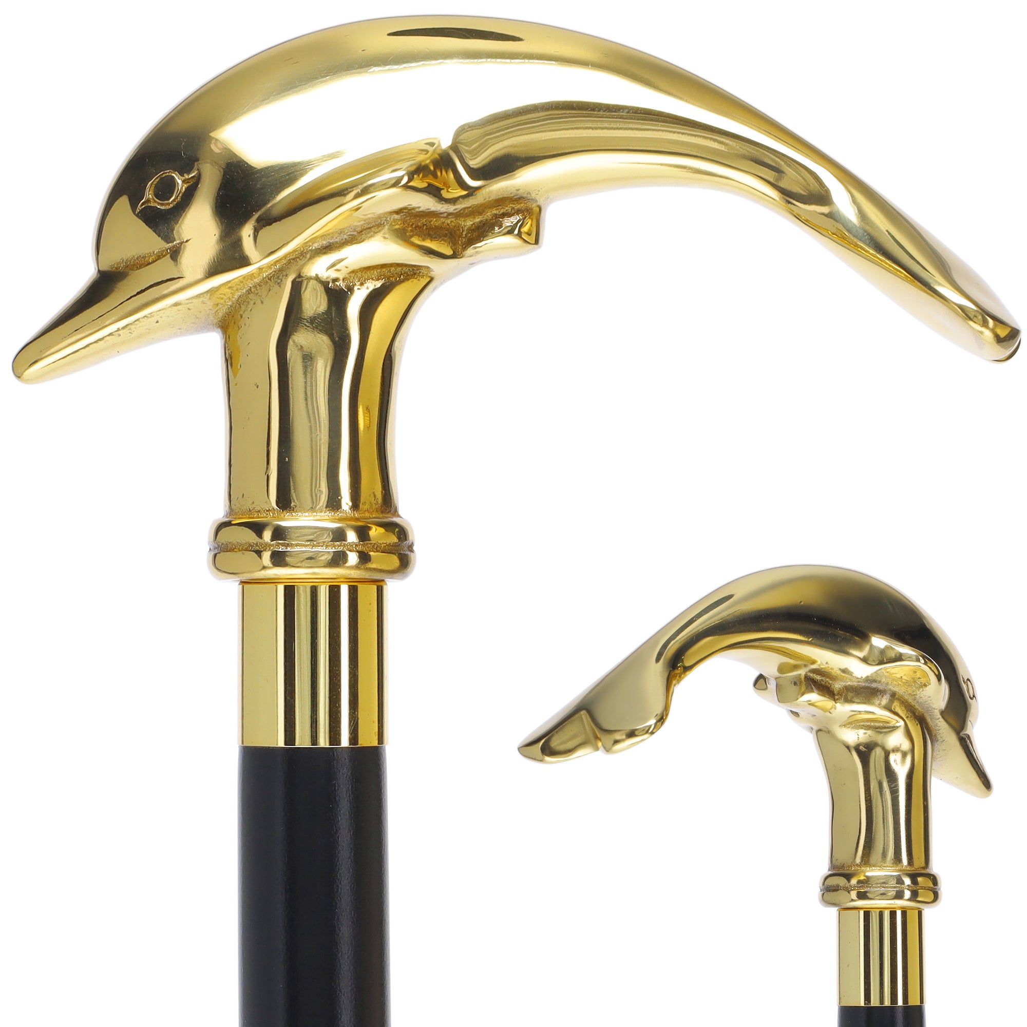 Premium Brass Dolphin Handle Walking Cane: Custom Shaft & Collar Cheap Discount Sale