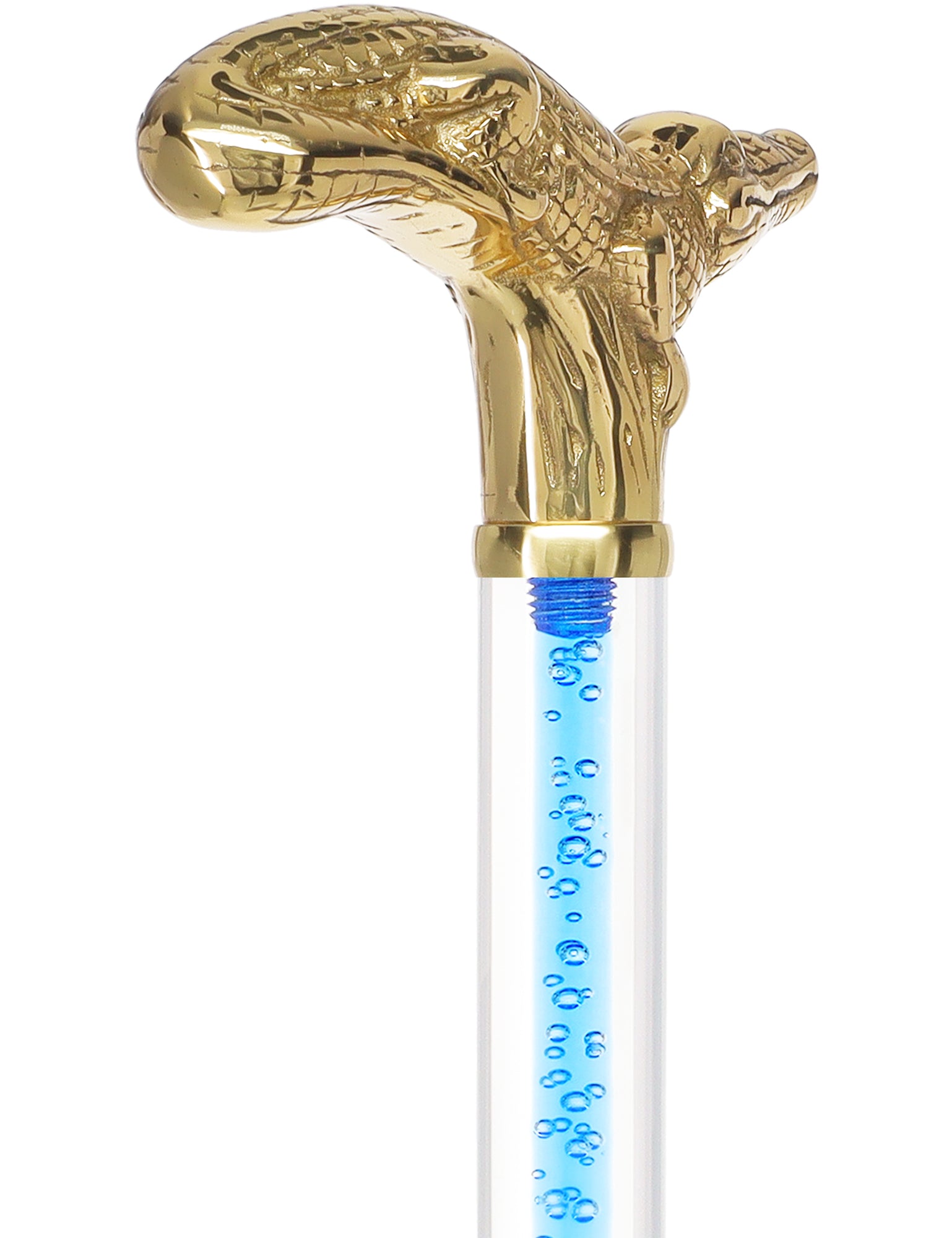 Color Crystal Elegance Brass Alligator Cane with Invisible Acrylic Shaft Options Release Dates