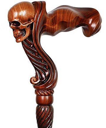 Skull Head: Artisan Intricate Handcarved Wood Cane (Right Hand) Cheap Pice Store