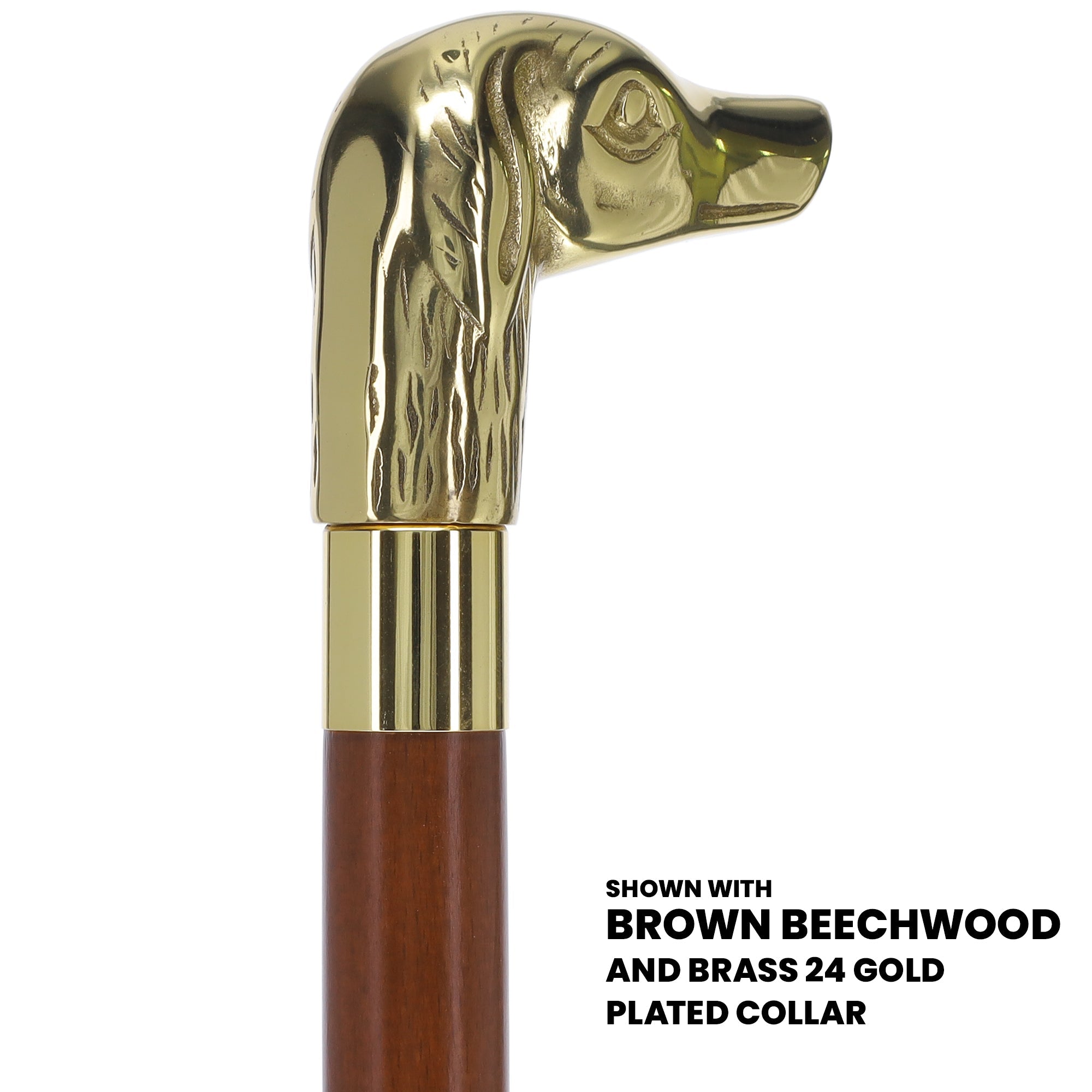 Scratch and Dent Brass Dog Handle Walking Cane w/ Ash Shaft and Brass Gold Collar V2145 Visa Payment