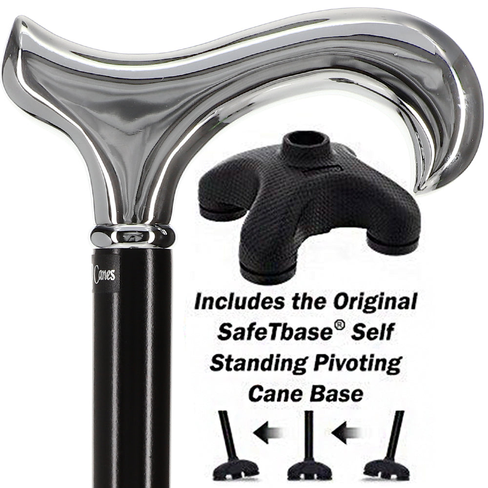 Formal Luxury Chrome Derby Cane: Silver Collar & SafeTbase Free Shipping Genuine