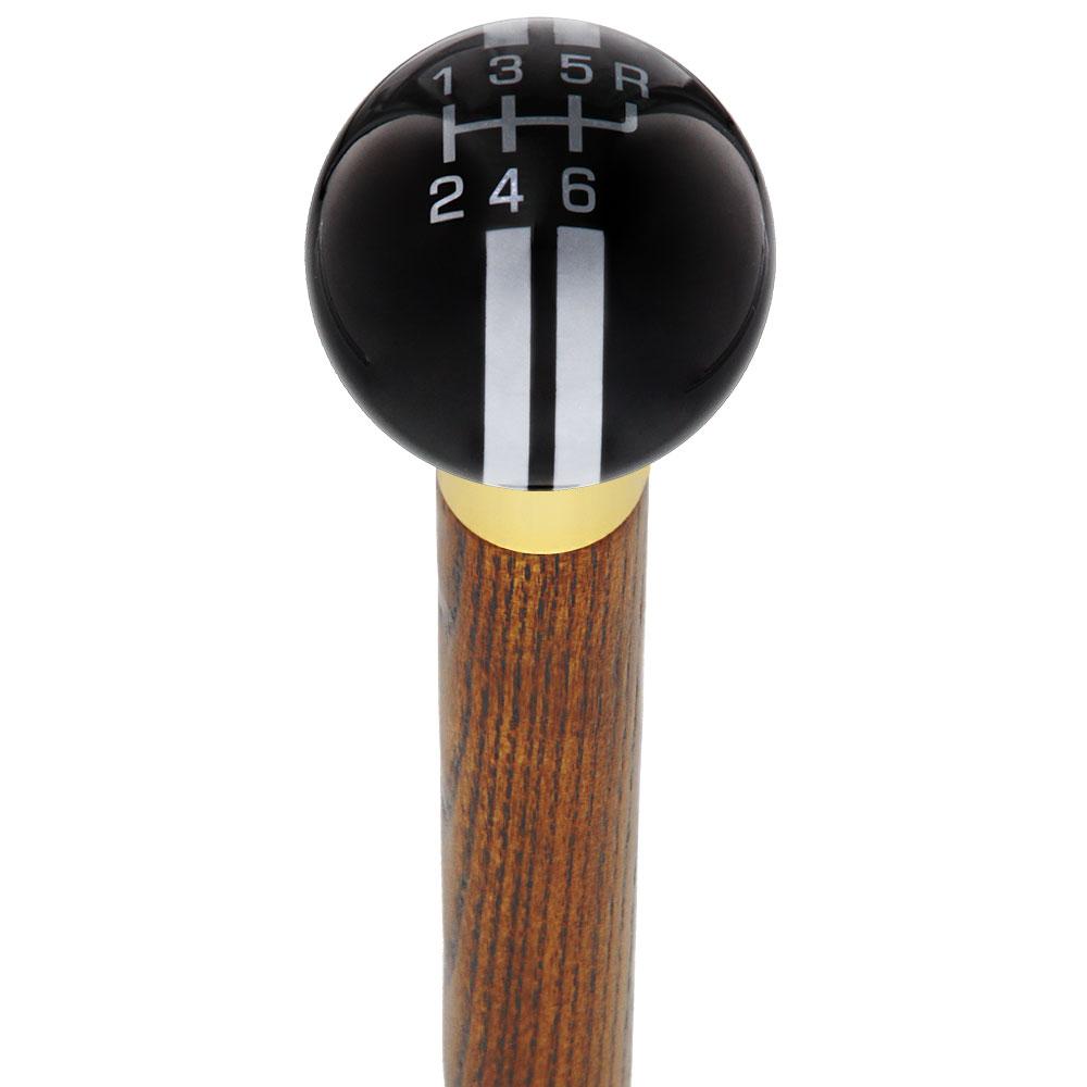 Black & Gray Rally Shift Round Knob Cane w/ Custom Wood Shaft & Collar Low Cost Cheap Pice