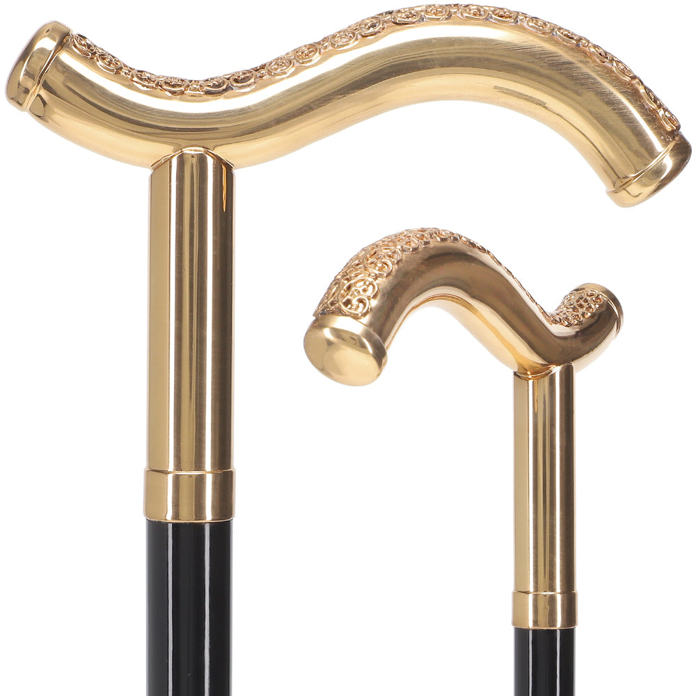 Scratch and Dent 24K Gold Plated Tranquil Fritz Walking Cane w/ Black Beechwood Shaft & Collar V1276 Store Online