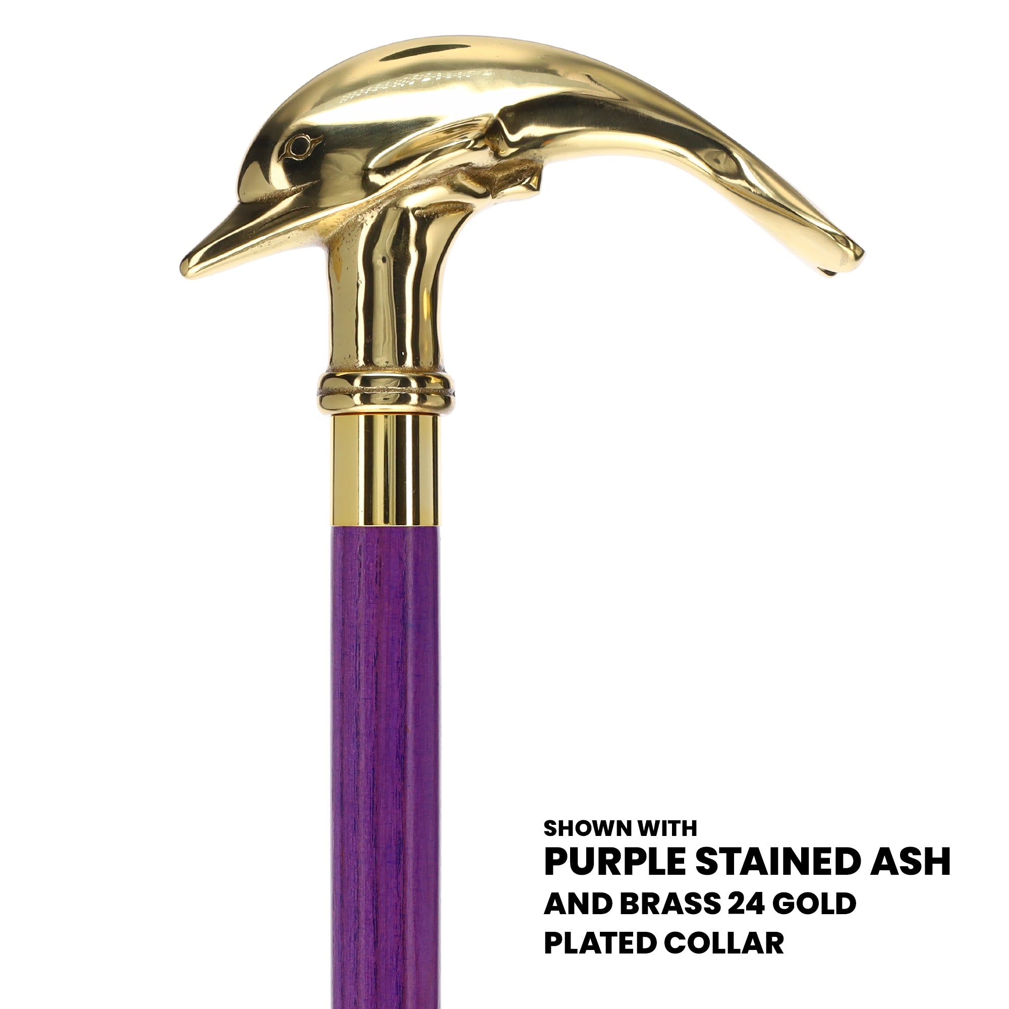 Premium Brass Dolphin Handle Cane: Stained Custom Color Shaft Where To Buy Cheap Real