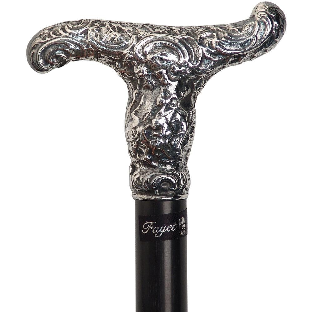 Scratch and Dent French Antique Repro Silver T-Handle Cane: Stamina Wood V2297 Best Wholesale For Sale