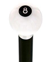 8 Ball White Pearl Round Knob Cane w/ Custom Wood Shaft & Collar Cheap Countdown Package