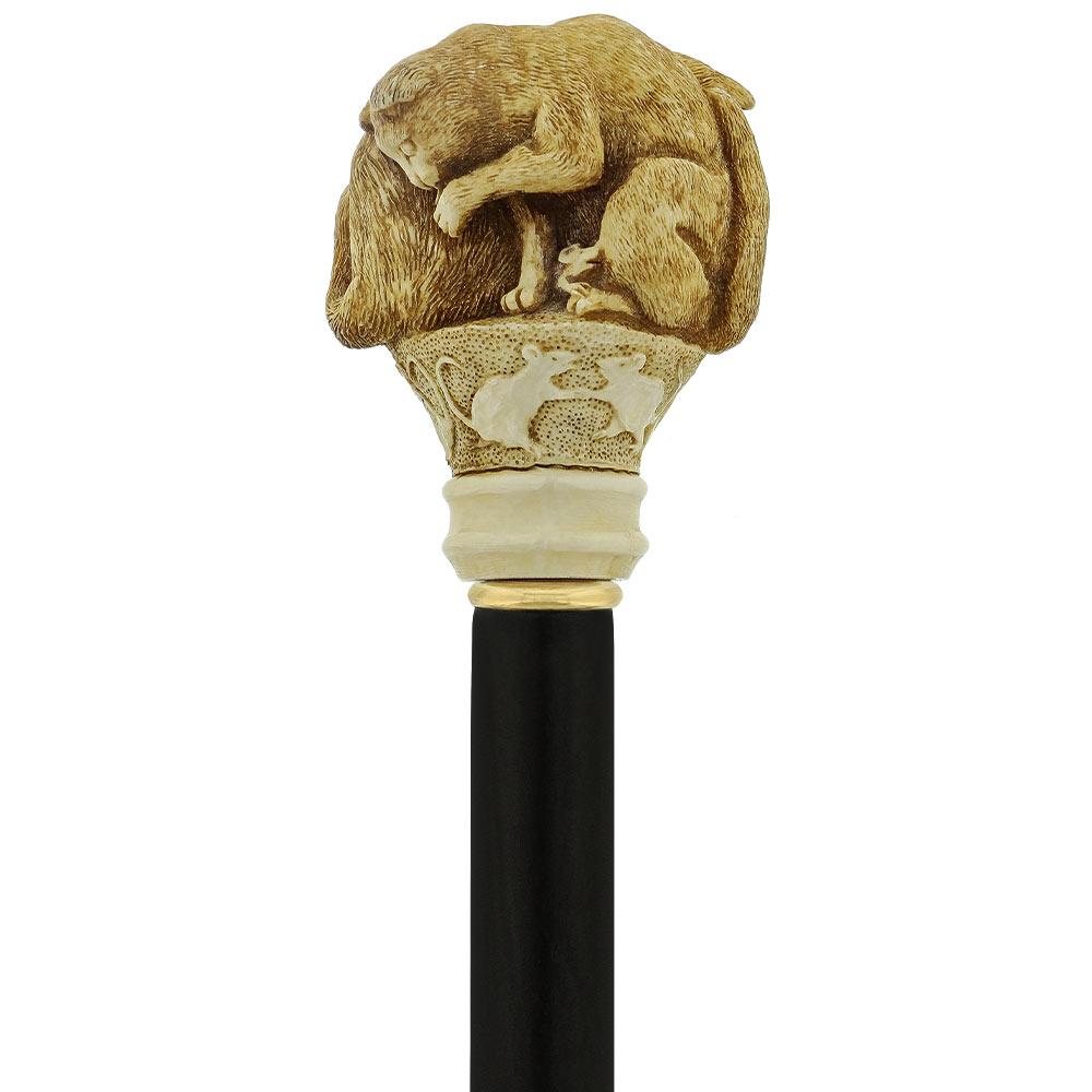 Comoys Double Feline Cat Handle Walking Cane w/ Custom Shaft and Collar Sale With Mastercard