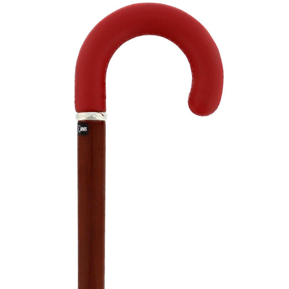 Scratch and Dent Burgundy Leather Tourist Walking Cane With Padauk Wood Shaft and Silver Collar V1579 Discount For Nice