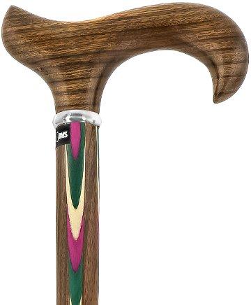 Scratch and Dent Pink & Green Inlaid Derby Walking Cane With Inlaid Ovangkol Shaft and Silver Collar V1263 Shipping Discount Sale