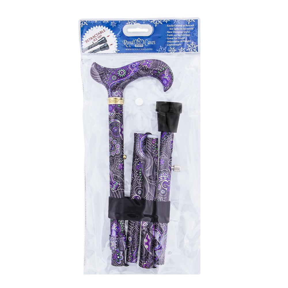 Scratch and Dent Purple Majesty Adjustable Folding Designer Derby Cane with Retractable Ice tip V2227 Visit New Sale Online