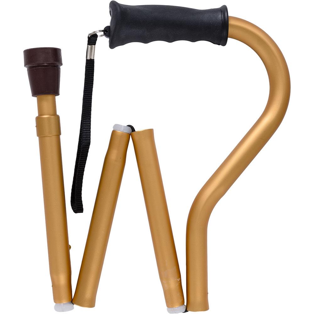 Scratch & Dent Gold Adjustable Folding Offset Walking Cane with Comfort Grip V1281 Shop For Sale