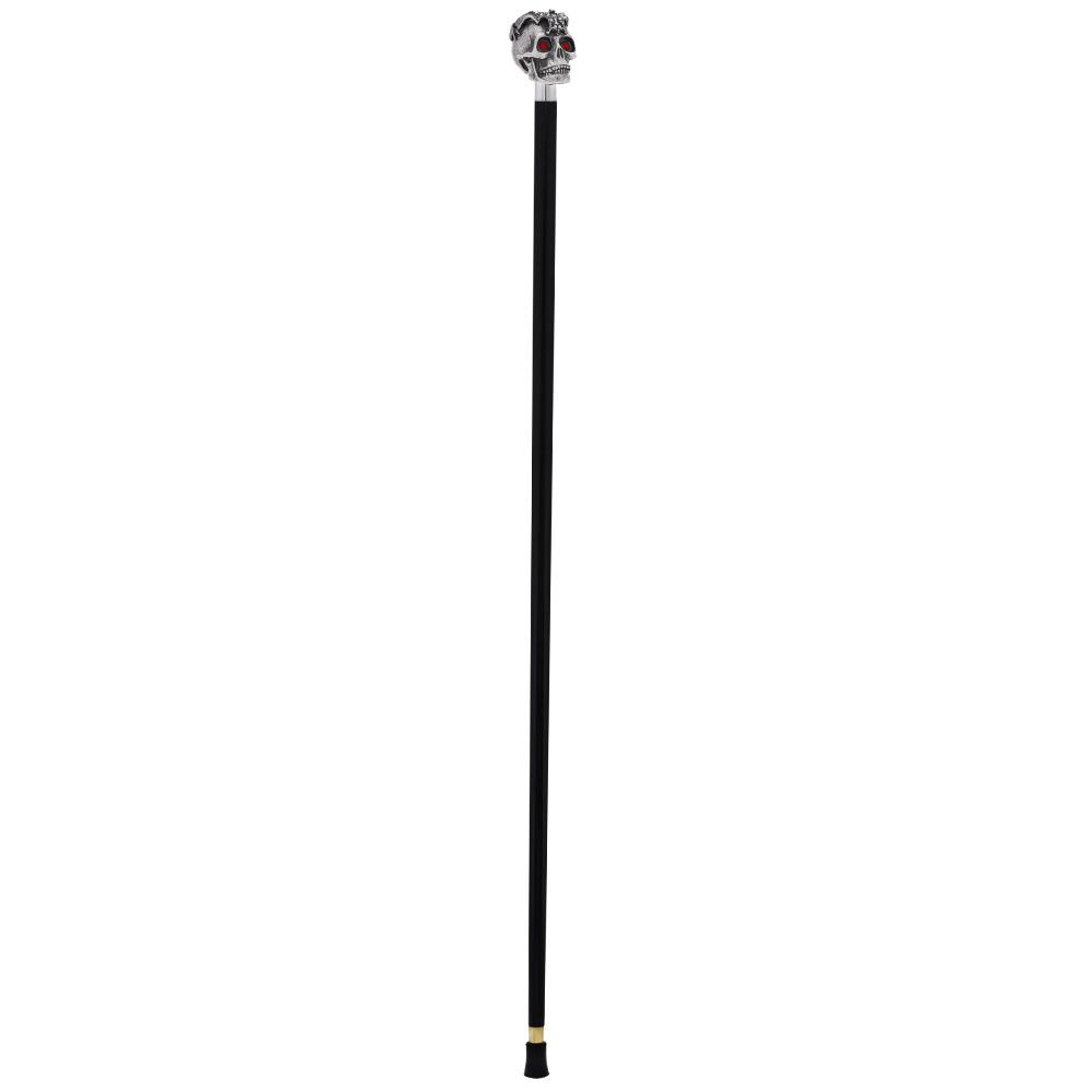 Silver 925r Ruby Red Skull and Bats Walking Cane w/ Black Beechwood Shaft Clearance With Mastercard