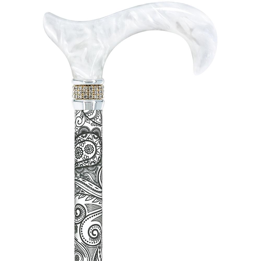 Rhinestone Pearlz Designer Folding Cane: Black & White Majesty New Arrival Cheap Online