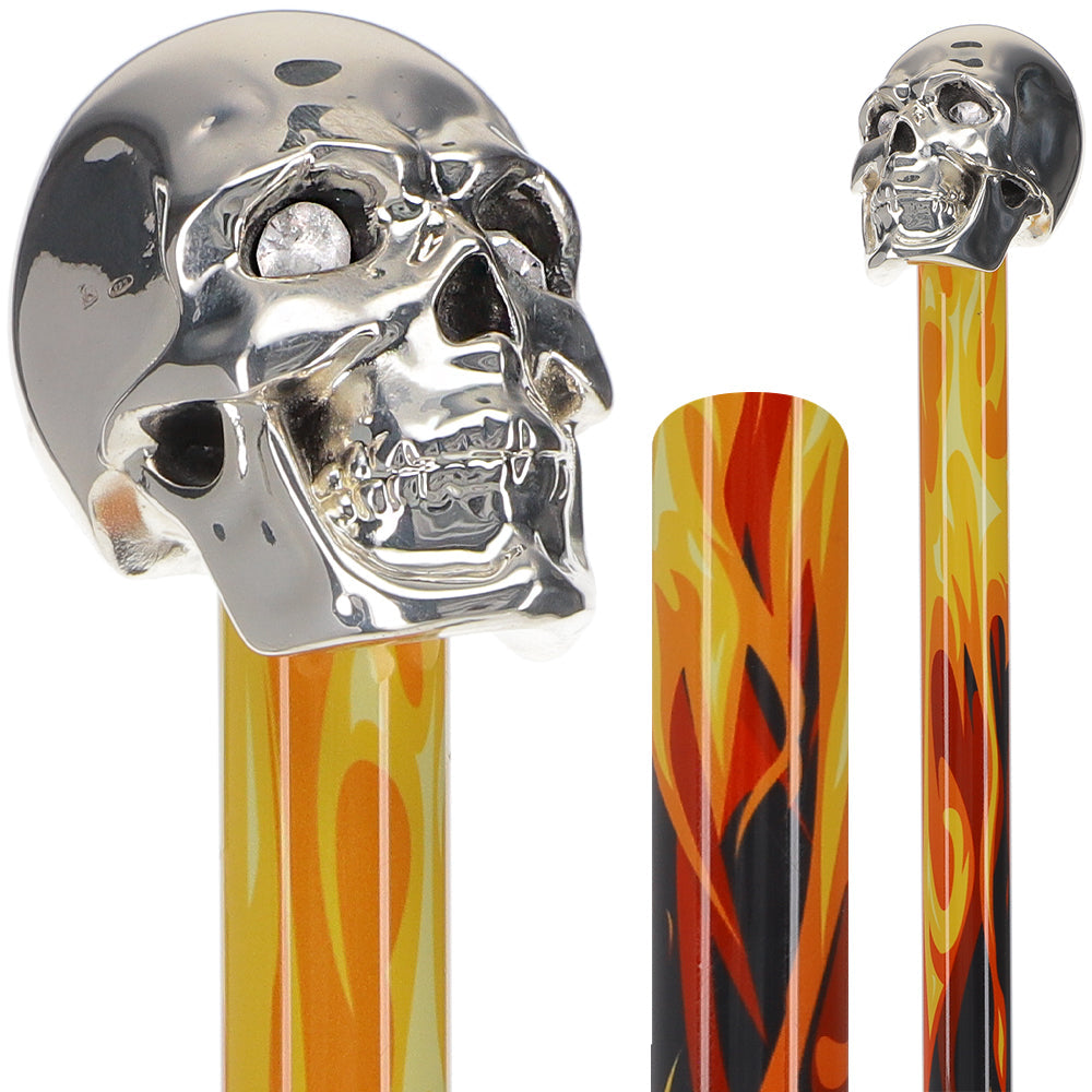 Scratch and Dent Silver 925r Skull Walking Stick With Swarovski Crystal Eyes Flame Shaft V1834 Outlet Choice