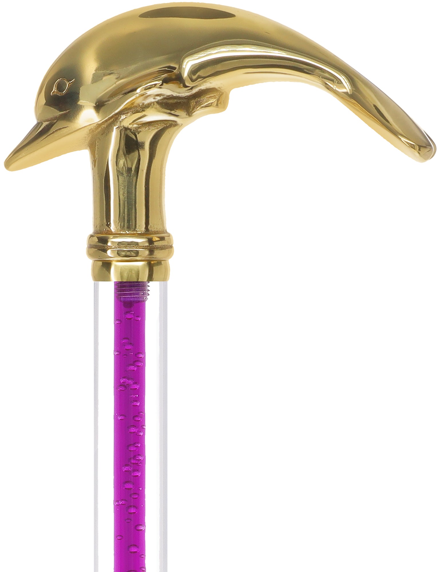 Color Crystal Elegance Brass Dolphin Cane with Invisible Acrylic Shaft Options Hot Sale