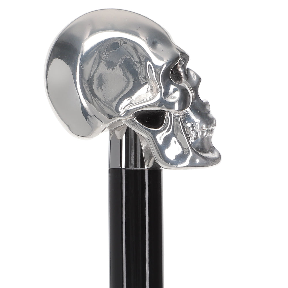 Italian Luxury: Skull Walking Stick, Swarovski Eyes, 925r Silver Real For Sale