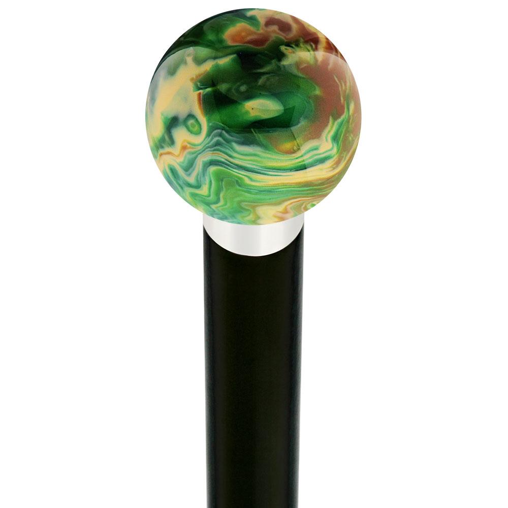 Emerald Dream Pearl Round Knob Cane w/ Custom Wood Shaft & Collar Discount Low Pice