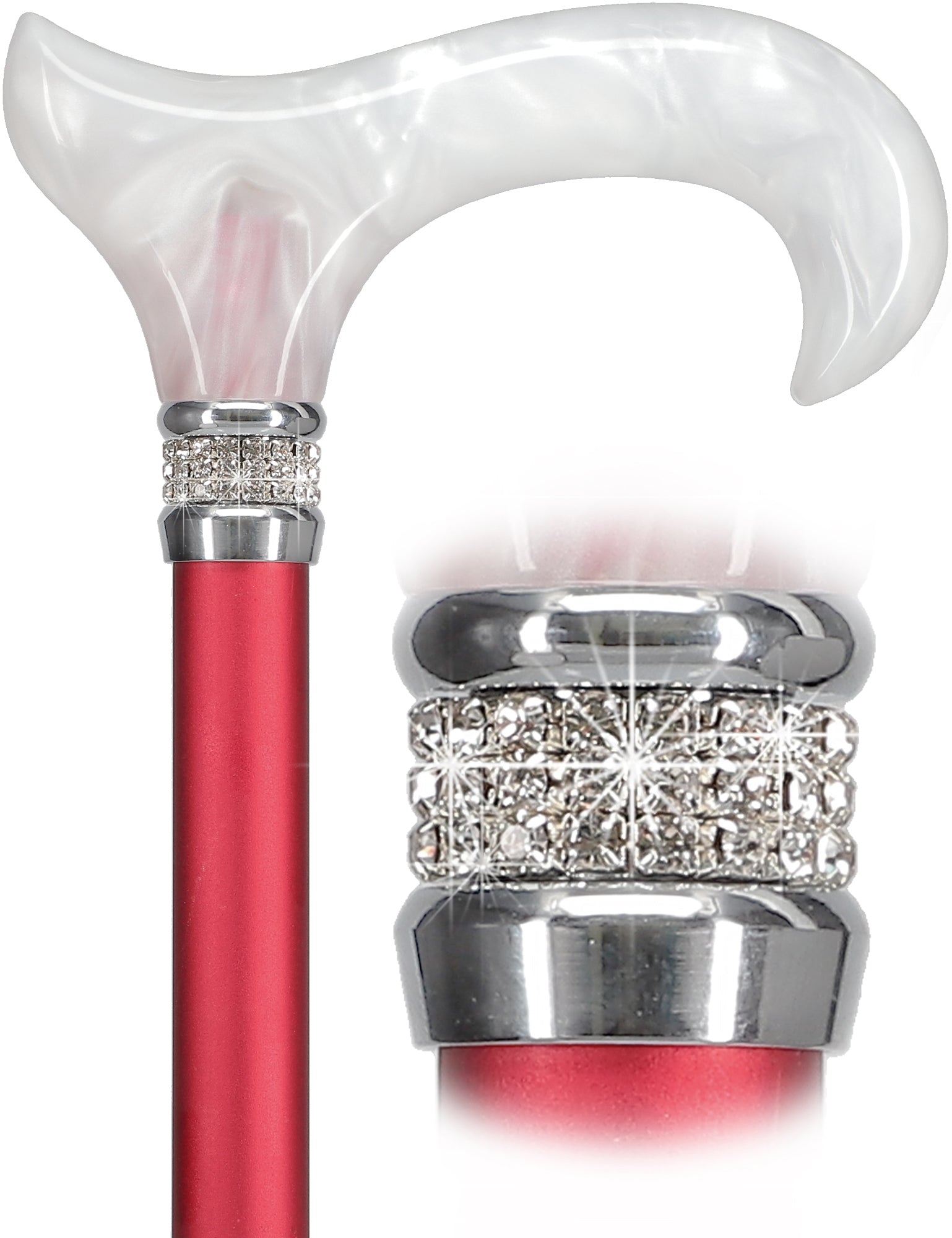 Rhinestone Designer Cane: Crimson Daytime Red Pearlz Free Shipping Deals