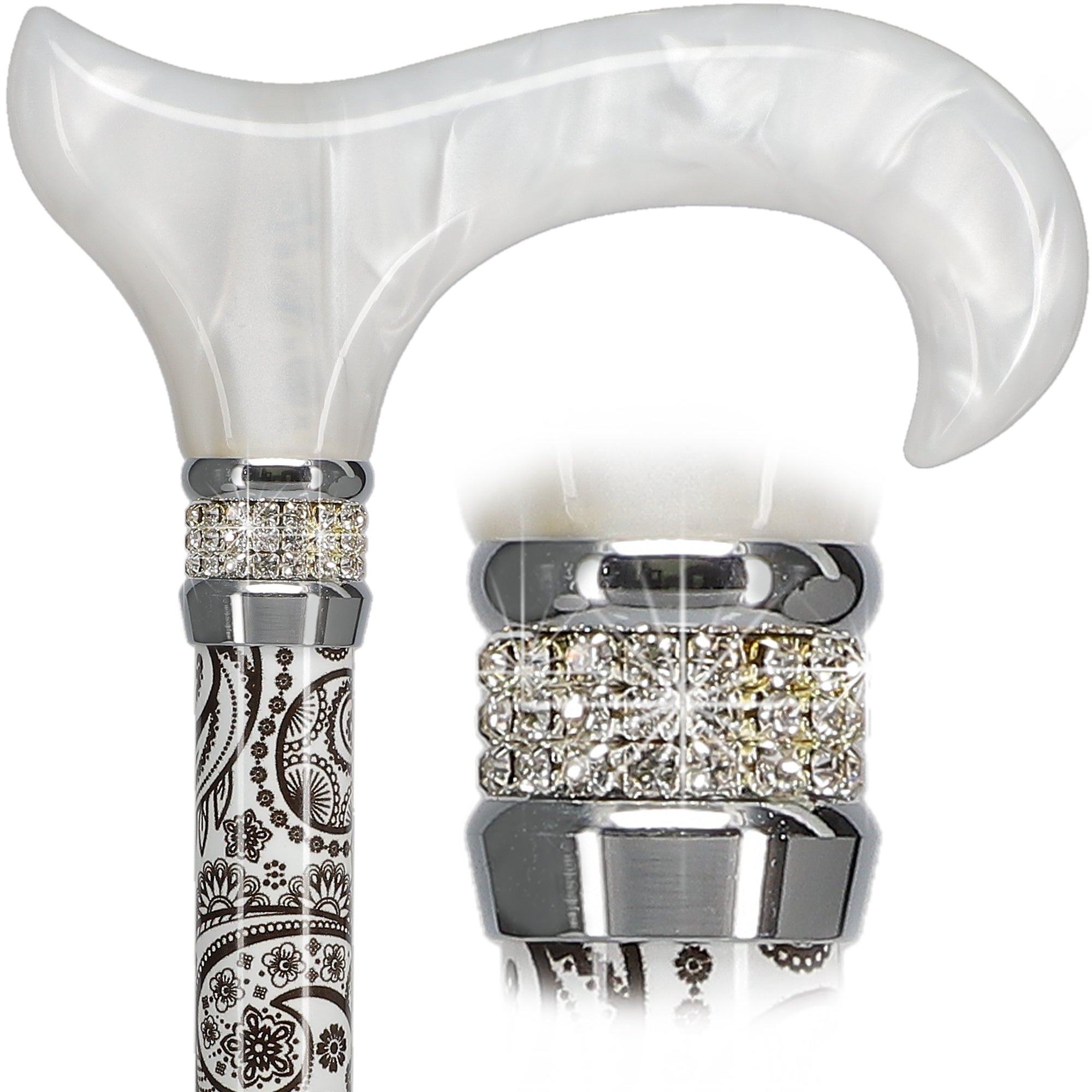 Rhinestone Designer Cane: Black & White Majesty Pearlz Visit Online