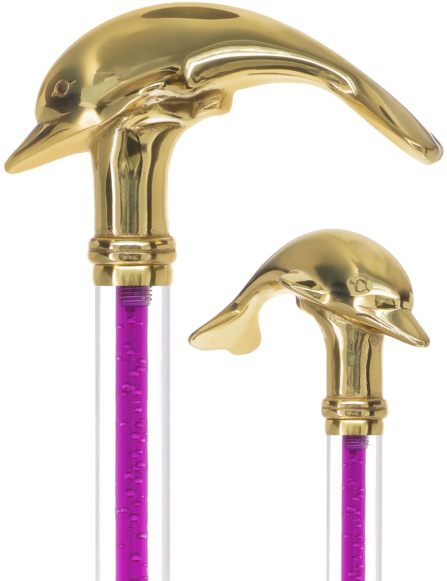 Color Crystal Elegance Brass Dolphin Cane with Invisible Acrylic Shaft Options Hot Sale