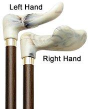 Hand-Specific Comfort Grip Cane: Creme Marble, Brown Beechwood Sale View