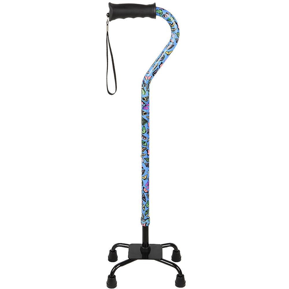 Butterflies Aluminum Convertible Quad Base Walking Cane - Adjustable Shaft Clearance Online Amazon