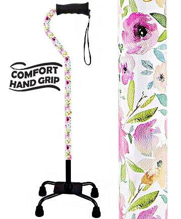 Watercolor Flowers Vivienne May Convertible Quad Base Walking Cane with Comfort Grip - Adjustable Sh Cheap Pice Buy Discount