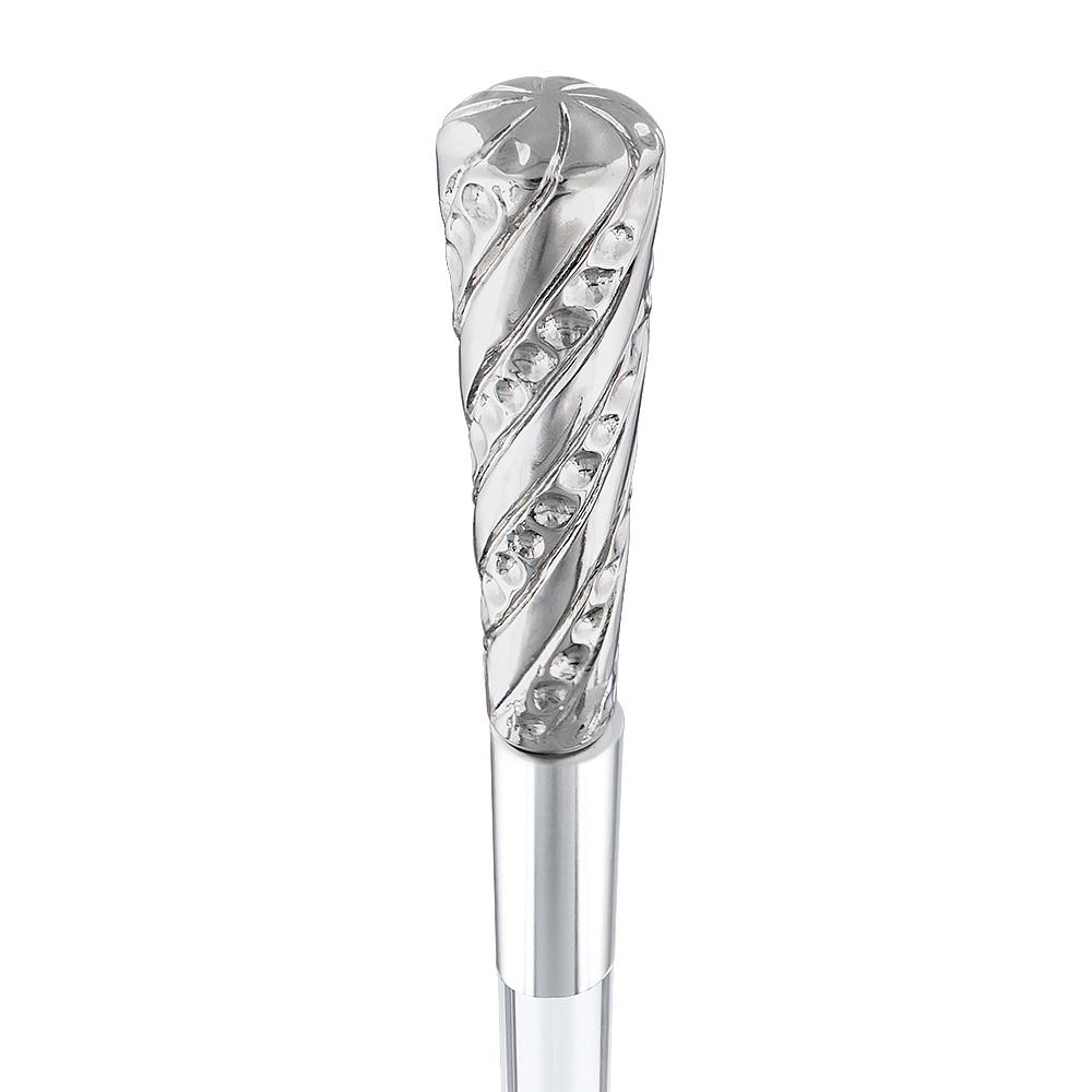 Embossed Elongated Nickel Plated Handle Cane Italian Handle w/ Lucite Shaft & Collar With Mastercard Online