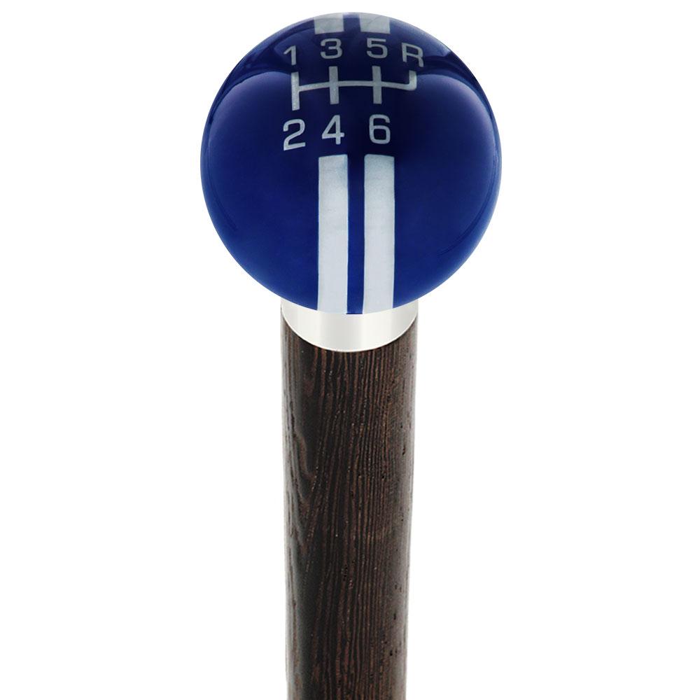 Dark Blue & Pearl Gray Rally Shift Round Knob Cane w/ Custom Wood Shaft & Collar Online Online With Mastercard