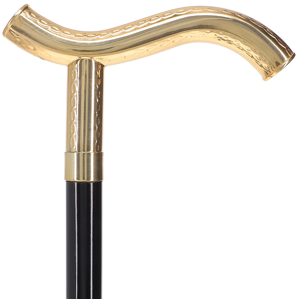 24K Gold Plated Fritz Braid Handle Walking Cane with Black Beechwood Shaft and Collar Pay With Visa Sale Online