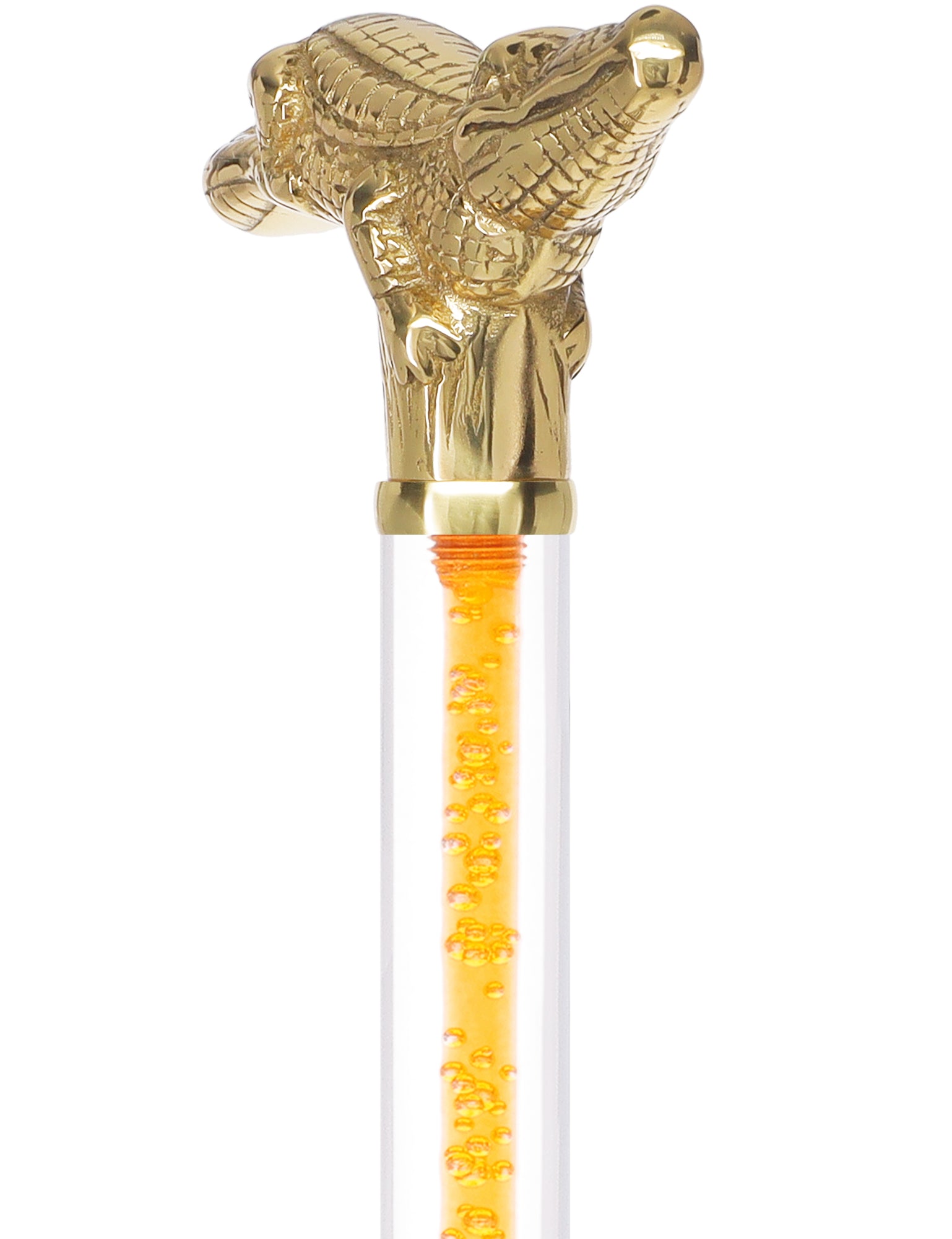 Color Crystal Elegance Brass Alligator Cane with Invisible Acrylic Shaft Options Release Dates