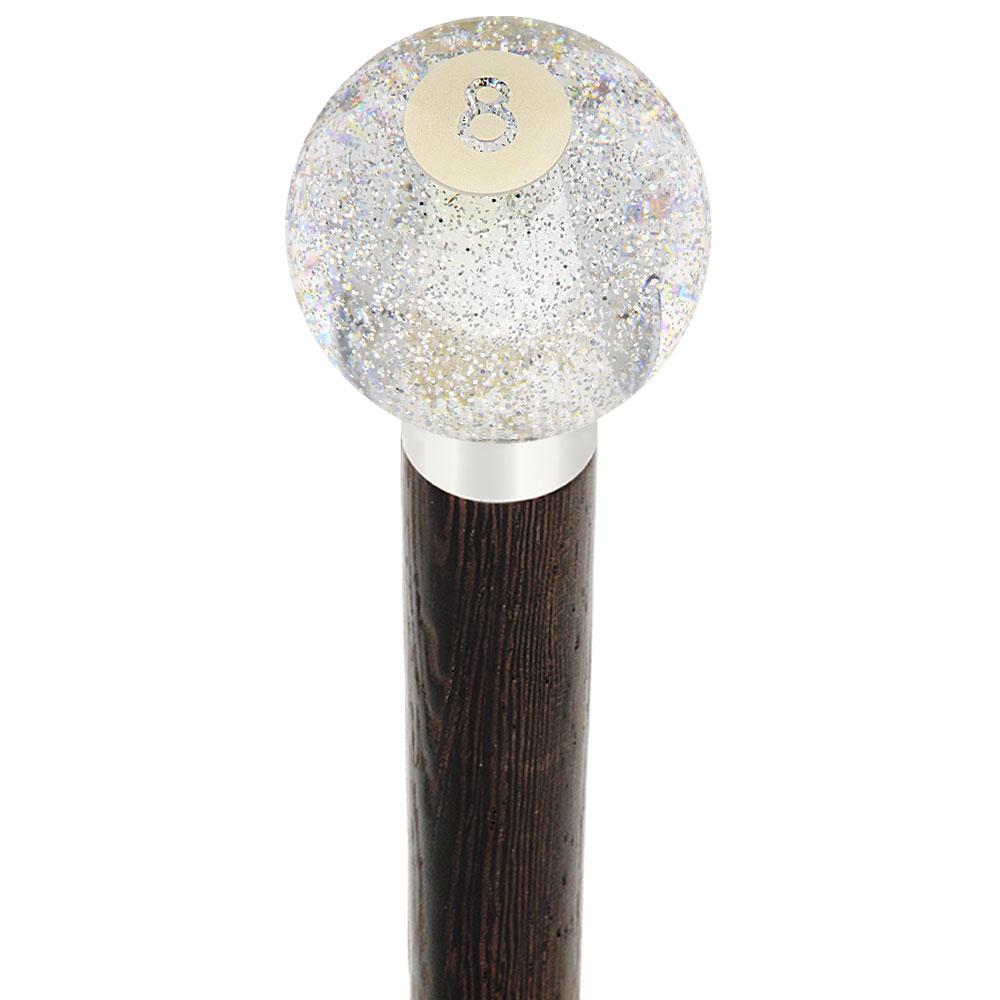 8 Ball Clear Sparkle Round Knob Cane w/ Custom Wood Shaft & Collar Buy Cheap Fake