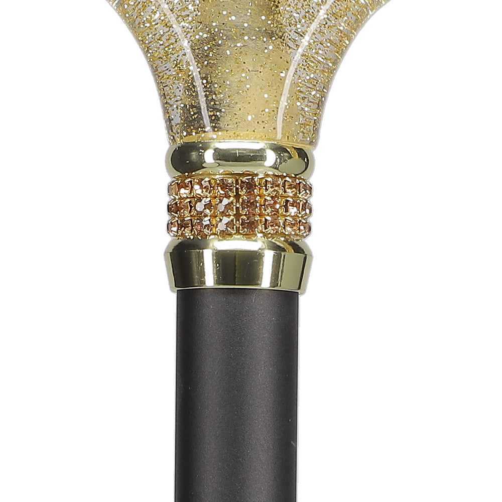 Gold Sparkle Designer Glitter Derby Handle Walking Cane w/ Rhinestone Collar Great Deals Sale Online