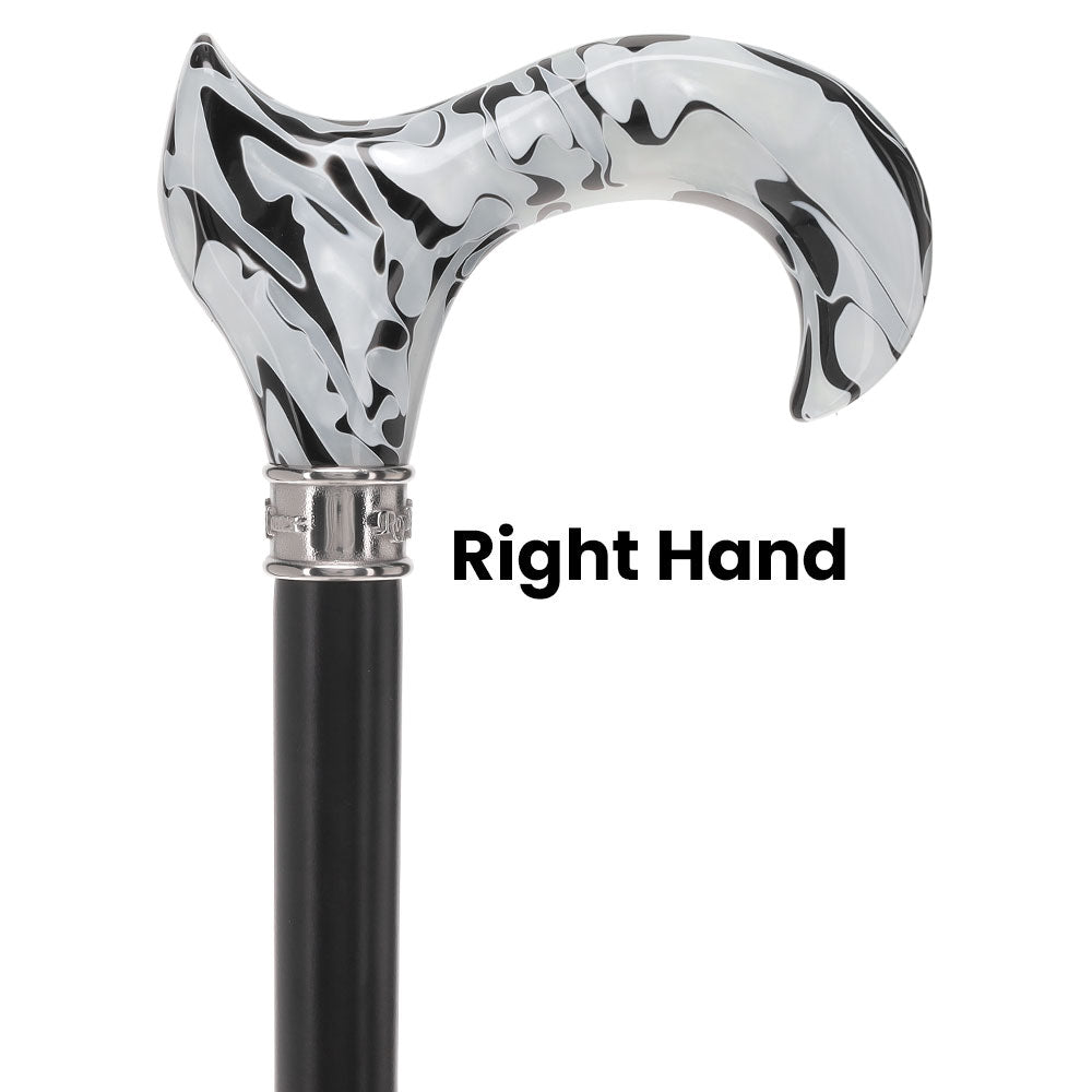 Scratch and Dent Black Onyx Swirl Ergonomic Handle Walking Cane With Black Beechwood Shaft and Embossed Collar V3406 Free Shipping