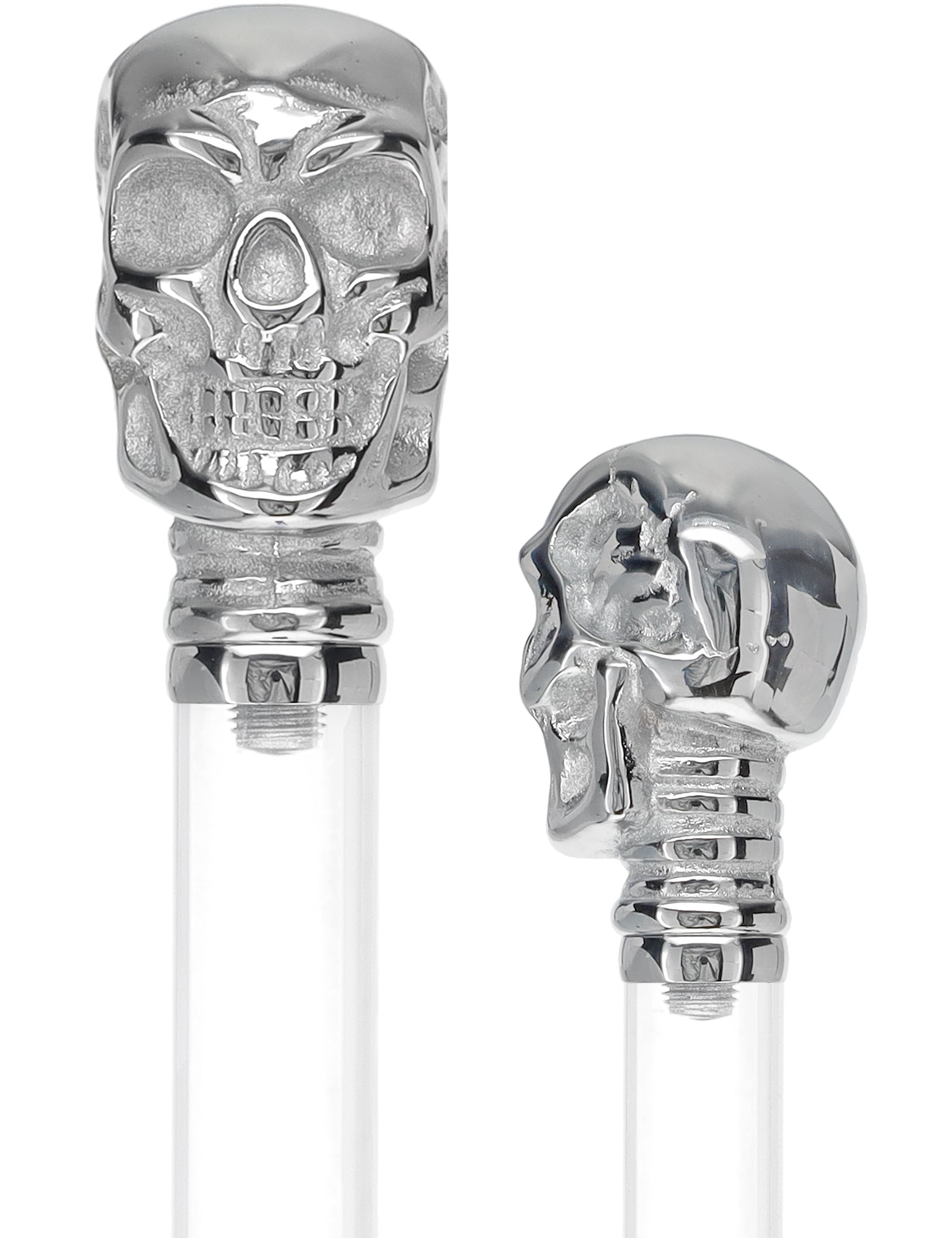 Crystal Elegance Chrome Skull Cane with Invisible Acrylic Shaft Options Free Shipping Perfect