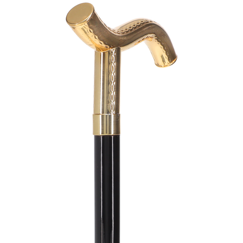 24K Gold Plated Fritz Braid Handle Walking Cane with Black Beechwood Shaft and Collar Pay With Visa Sale Online