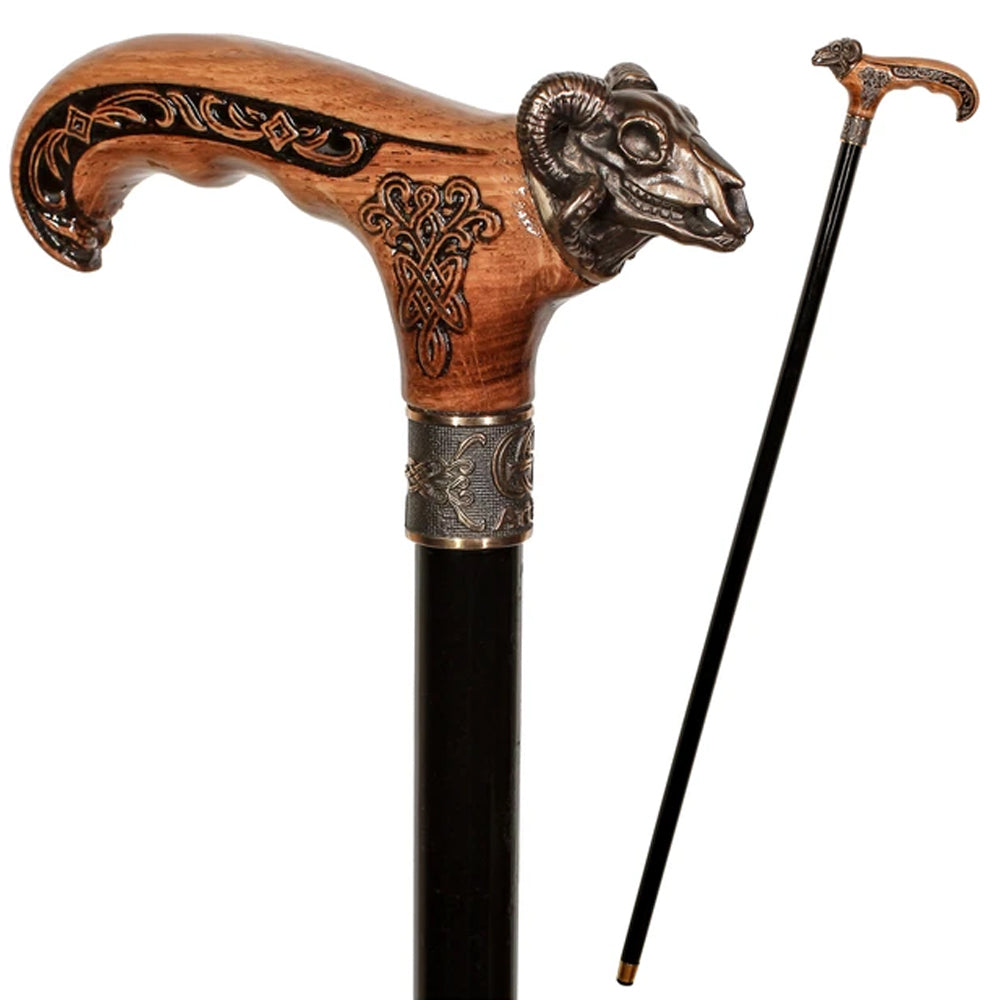 Ram Skull Casted Bronze: Artisan Intricate Detail Design Cane Clearance Get Authentic