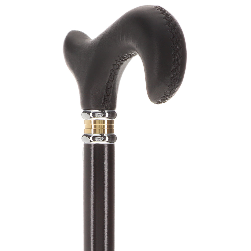 Soft Genuine Leather Grip Derby Cane: Sleek Black Beechwood Shaft Cheap Pices Authentic