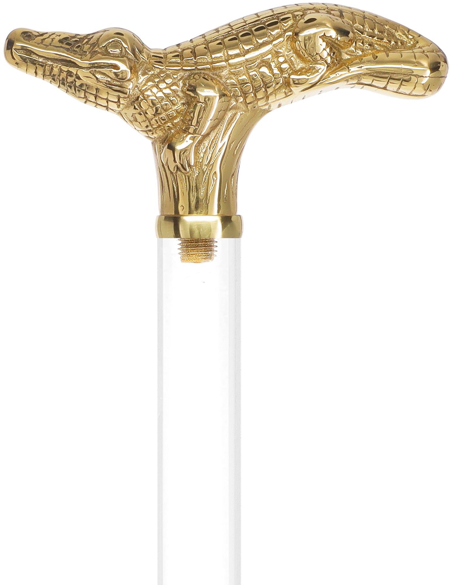 Crystal Elegance Brass Alligator Cane with Invisible Acrylic Shaft Options Low Pice For Sale