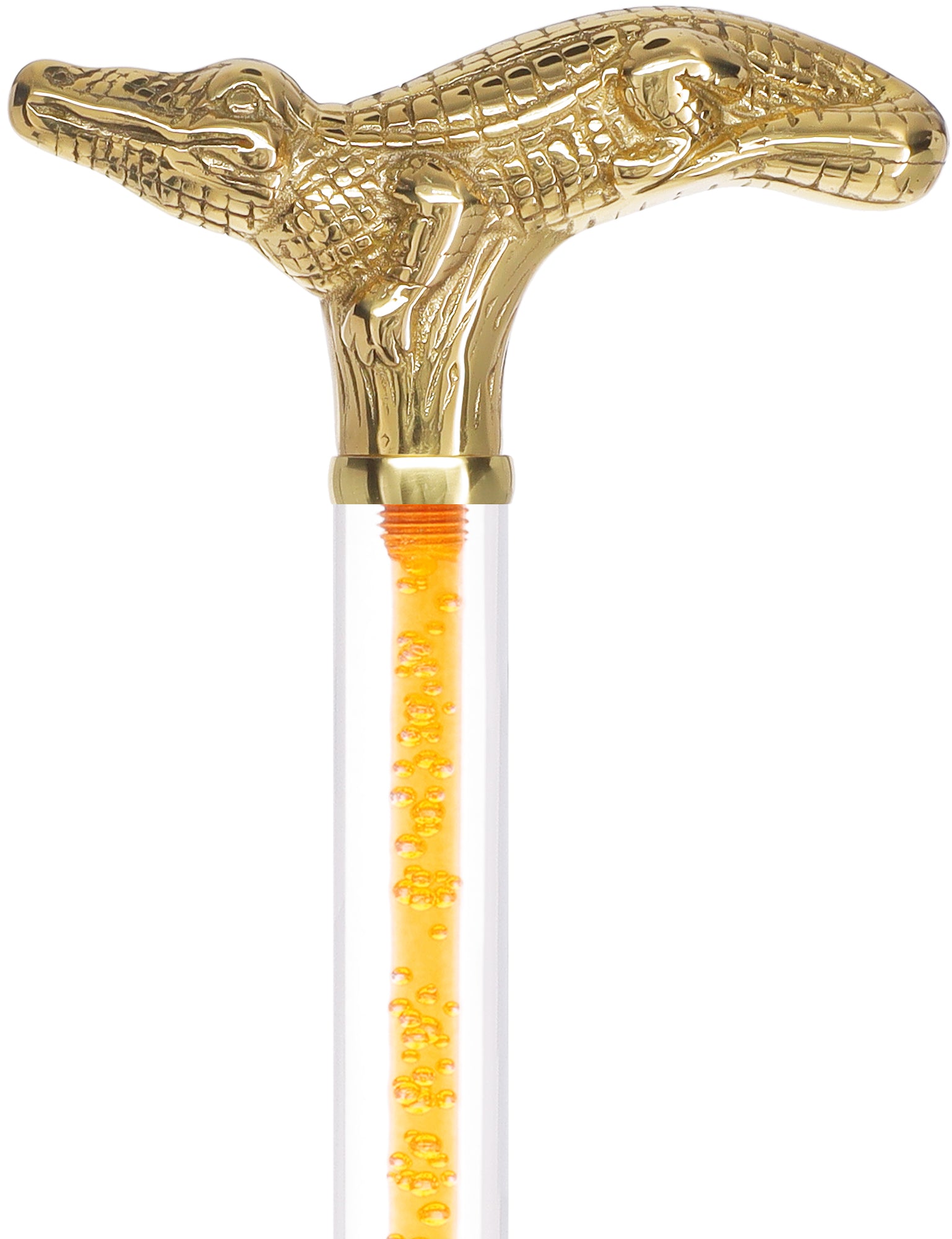 Color Crystal Elegance Brass Alligator Cane with Invisible Acrylic Shaft Options Release Dates